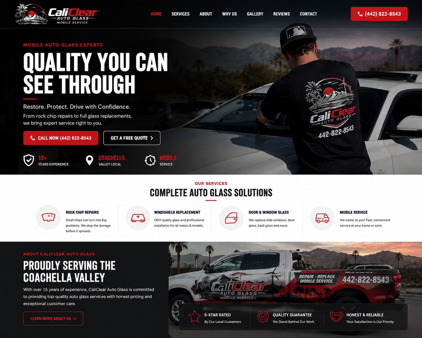 CaliClear Auto Glass website and branding